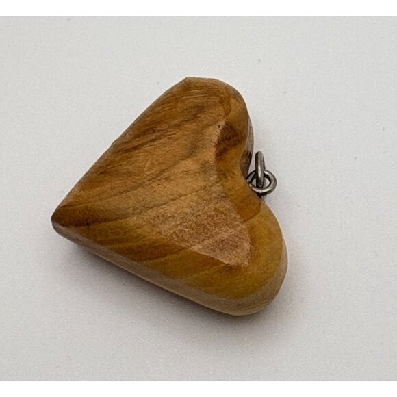 Vintage Natural Wood Heart Shaped Pendant Wood Block Design - Picture 5 of 6